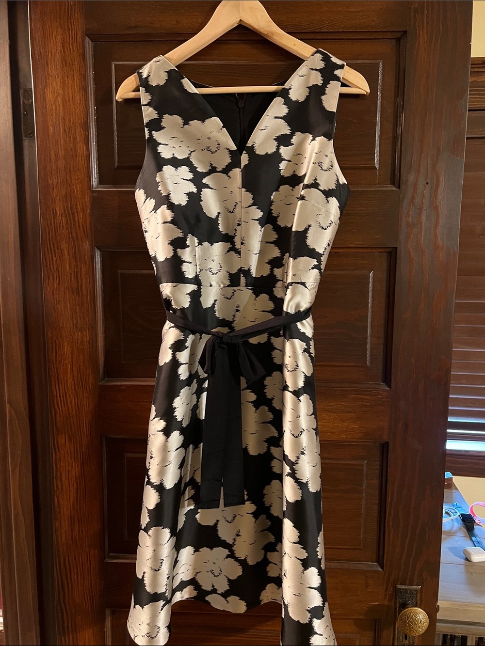 Black & Cream Midi Dress with Pockets